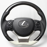Real Steering Wheel Black Carbon & White Leather (White x Black Euro Stitch)